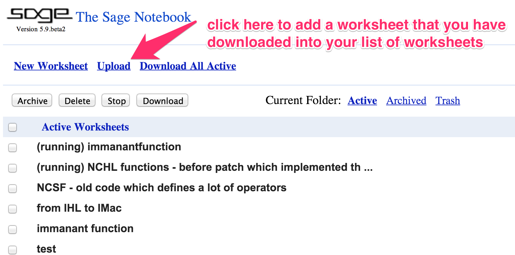 point to where the 'Upload' link is on
        the list of worksheets